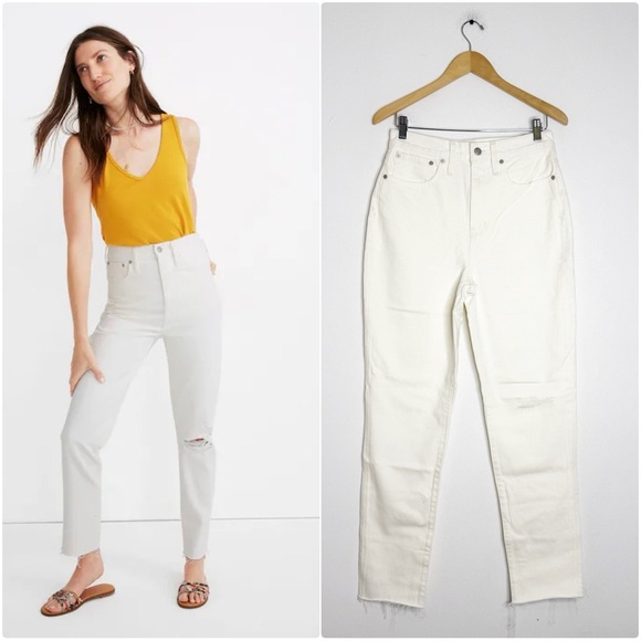 Madewell The Momjean Ivory White Jeans High Rise Women’s Size 27 Tall NWT - Picture 1 of 9